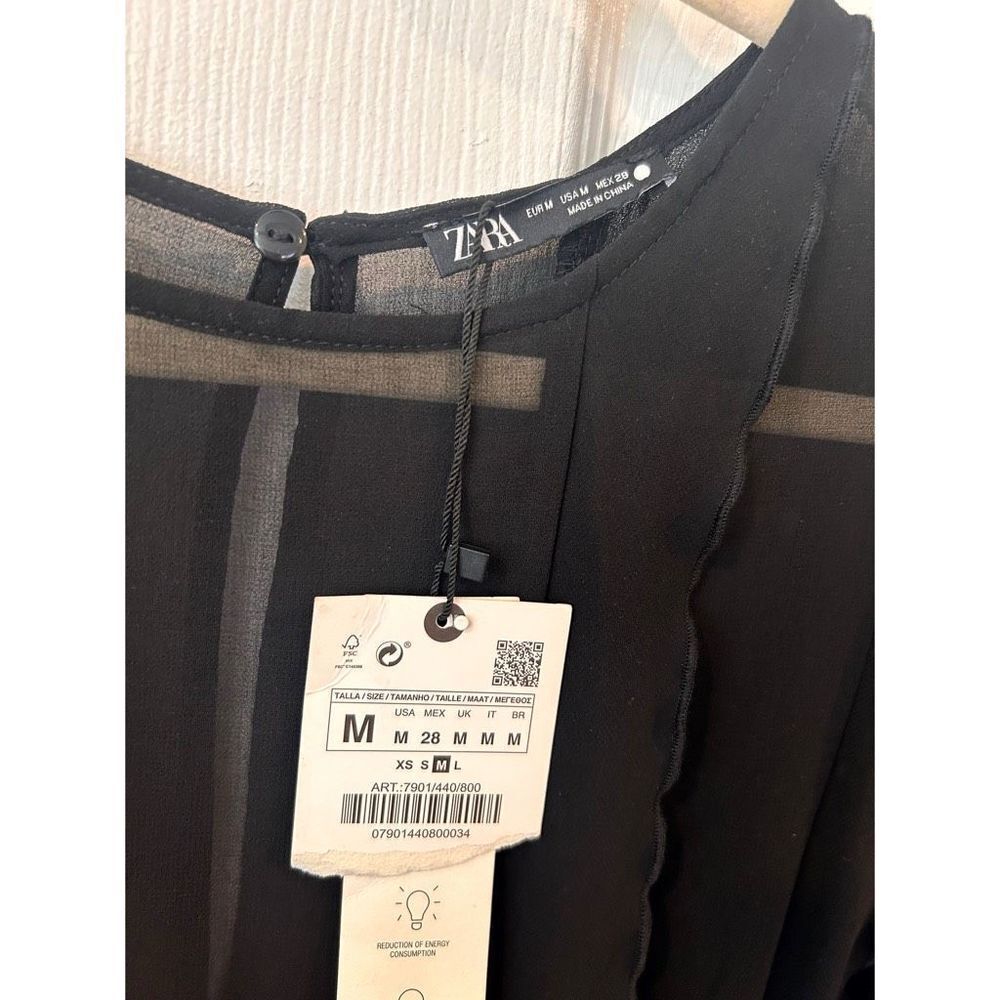 ZARA Black Ruffle Dress NWT Size M - Picture 7 of 11